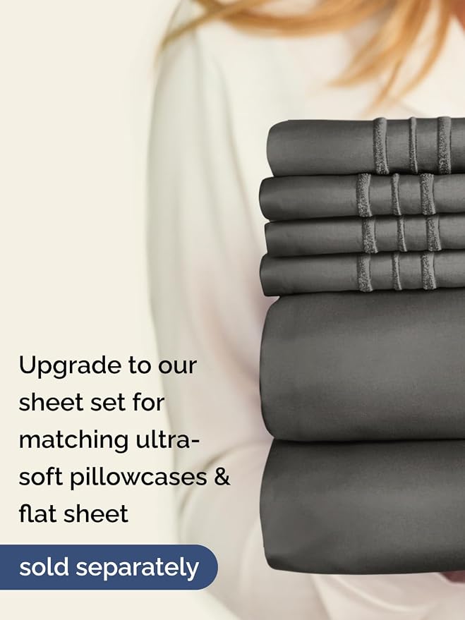 Extra Deep Cal King Fitted Sheet - Single Fitted Sheet Only - Charcoal | Easily Fits 18 inch to 24 inch Mattress, Soft, Wrinkle Free, Breathable & Comfy, Extra Deep Pockets Hotel Luxury Fitted Sheet