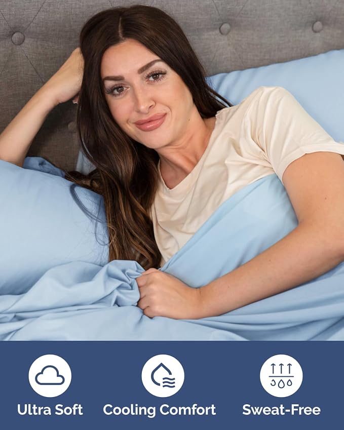 Flex Top Split Head King 6 Piece Sheet Set - Soft & Cooling - Light Blue | Ultra Soft Hotel Luxury Bedding Set w/ 8-16 Inch Deep Pockets, 1 Flat & 1 Split-Head Fitted Sheet & 4 Pillowcases, Fade Free