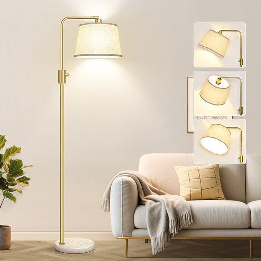 Nintiue Dimmable Gold Floor Lamp, 1000 LM LED Edison Bulb Included, Arc Floor Lamps for Living Room with Marble Base, Modern Standing Lamp Tall Lamps for Living Room Bedroom