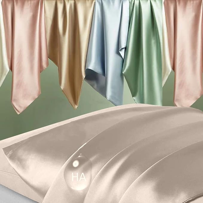 Silk Pillowcase for Hair and Skin, Mulberry Silk Pillow Cases King Size, Anti Acne Cooling Sleep Both Sides Natural Silk Satin Pillow Case Covers with Hidden Zipper, Gifts for Women Men, Champagne