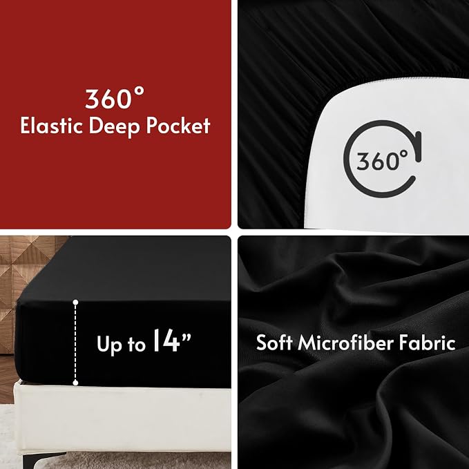 7 Pieces Oversized King Comforter Set, Reversible Bed in a Bag Oversized King Size, All Season Bedding Set with Comforter, Flat Sheet, Fitted Sheet, Pillowcases & Shams, Red & Black
