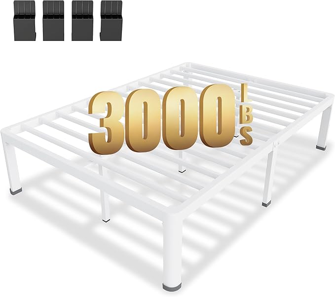MAF 12 Inch Full Size Metal Platform Bed Frame White with Round Corner Legs | Mattress Baffle, 3000 LBS Heavy Duty Steel Slat Support, Noise Free, No Box Spring Needed, Easy Assembly, 10.4" Storage Space