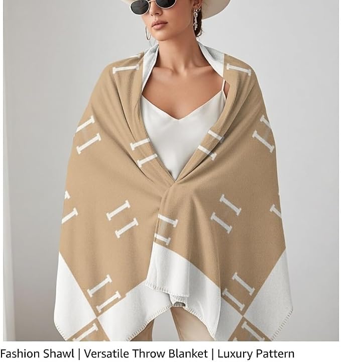 Fcteap h Blanket Soft Throw Blanket Faux Fleece Cashmere Plaid Warm Shawl Thick Knitted Plush Cozy Comfy for Women Throw Blanket for Sofa Couch Bed Queen King Size 55x66 in (Khaki-2)