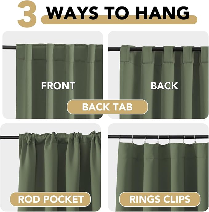 H.VERSAILTEX Blackout Curtains Thermal Insulated Window Treatment Panels Room Darkening Blackout Drapes for Living Room Back Tab/Rod Pocket Bedroom Draperies (2 Panels, Bronze Green, 52 x 45 Inch)