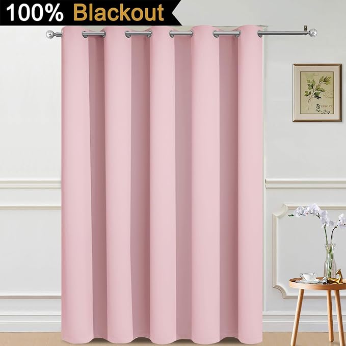 Yakamok Pink 100% Blackout Patio Door Curtain Panels W70 x L84,1 Panel | Noise Reducing Barrier Panel for Sliding Glass Door, 2 Thick Layers Heat Full Light Blocking Patio Door Drapery