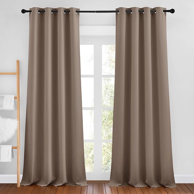 NICETOWN Cappuccino Blackout Bedroom Curtains 96 inches Long, Grommet Thermal Insulated Room Darkening Window Treatments Sound Reducing for Living Room, W46 x L96, 2 Panels