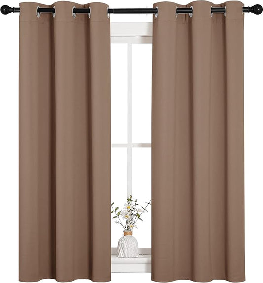 NICETOWN Cappuccino Blackout Curtains for Bedroom 34" w x 54" L 2 Panels | Window Treatment Thermal Insulated Solid Grommet Draperies Panels Drapes, Light Blocking Noise Reducing Room Darkening Decor