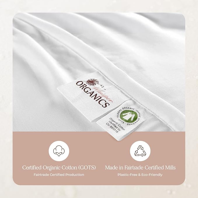 100% Cotton Organic Mattress Pad - Breathable & Cooling Mattress Protector RV Short Queen - Premium 300GSM Quilted & Machine Washable - Fairtrade & GOTS Certified Bed Protector (White, RV Short Queen)