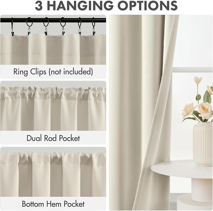 MIULEE Cream Beige Blackout Curtains 4 Panels Set 72 Inch Length Bedroom | Thermal Curtains for Summer Heat, Light Blocking Privacy Window Drapes, Top&Bottom Rod Pocket