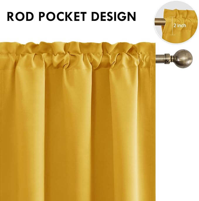 DWCN Blackout Curtains for Bedroom Living Room 38 x 63 Inch Long Yellow | 2 Panels Set, Room Darkening, Thermal Insulated, Light Blocking, Rod Pocket Drapes, Noise Reducing Window Treatments