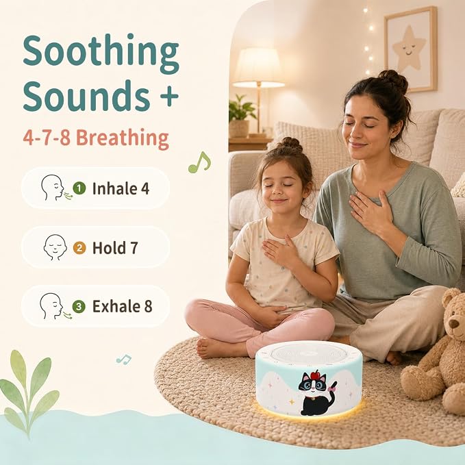 Kipcush White Noise Machine for Baby & Adults, Sleep Sound Machine with 30 Soothing Sounds, 8-Color Night Light, Memory Function, White Noise for Sleeping, Nursery, Office, Travel, Relaxation