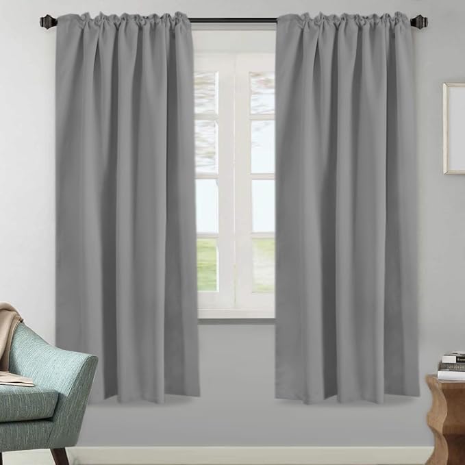 H.VERSAILTEX Blackout Curtains Thermal Insulated Window Treatment Panels Room Darkening Blackout Drapes for Living Room Back Tab/Rod Pocket Bedroom Draperies, 52 x 72 Inch, Grey, 2 Panels