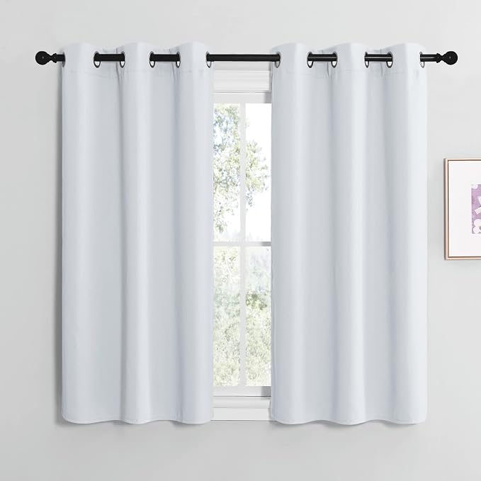 NICETOWN Blackout Curtain Panels, Greyish White, 2 Panels, W29 x L30-inch | Thermal Insulated Grommet Top Blackout Draperies, Drapes for Basement, Bedroom