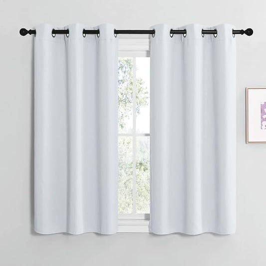 NICETOWN Blackout Curtain Panels, 2 Panels, W29 x L20-inch, Greyish White | Thermal Insulated Grommet Top Blackout Draperies, Drapes for Basement, Bedroom