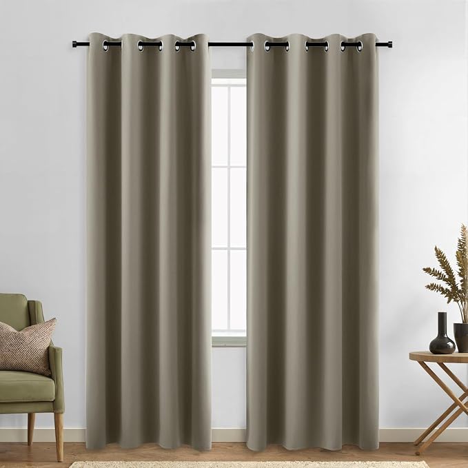 KOUFALL Taupe Curtains 84 Inch Length 2 Panels Set,Grommet Darkening Blackout Thermal Curtains for Winter Living Room Bedroom 84 Inches Long,Light Brown Coffee