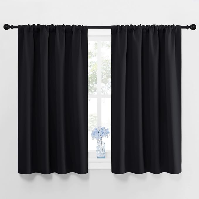 NICETOWN Black Blackout Curtains for Small Window 42" w x 48" L 2 Panels | Privacy RV Draperies, Blackout Drapes Draperies, Thermal Insulated Curtain Panels, Room Darkening Window Decor for Kitchen
