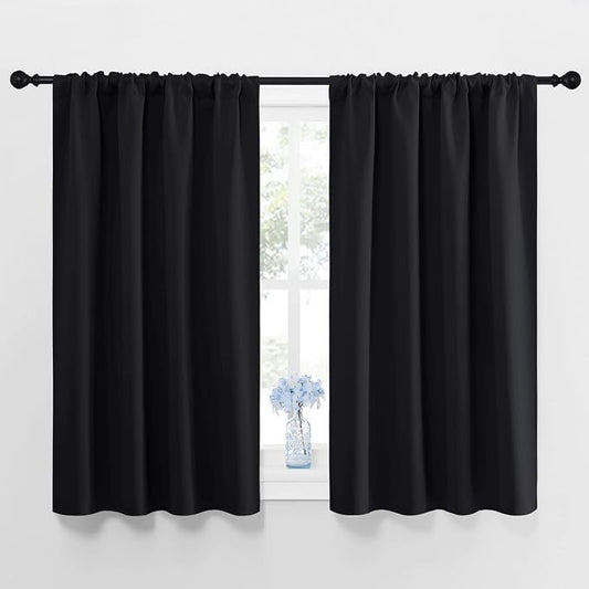 NICETOWN Black Blackout Curtains for Small Window 42" w x 48" L 2 Panels | Privacy RV Draperies, Blackout Drapes Draperies, Thermal Insulated Curtain Panels, Room Darkening Window Decor for Kitchen