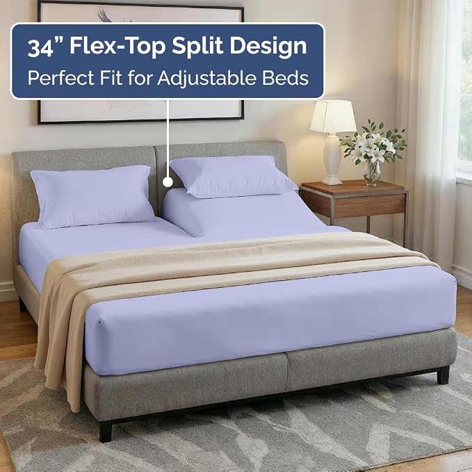 Flex Top Split Head King 4 Piece Sheet Set - Soft & Breathable - Lavender | Cooling Bed Sheets Set, Hotel Luxury Bedding for Women & Men with Deep Pockets, Wrinkle Free & Fade Resistant, Oeko-Tex