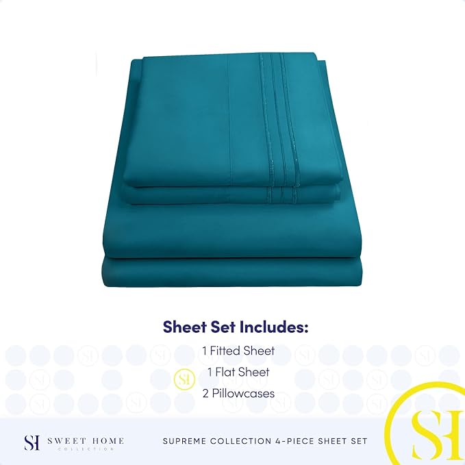 California King Sheet Sets - Breathable Luxury Sheets with Full Elastic & Secure Corner Straps Built In - 1800 Supreme Collection Deep Pocket Bedding, Sheet Set, EXTRA DEEP pocket - Cal King, Teal