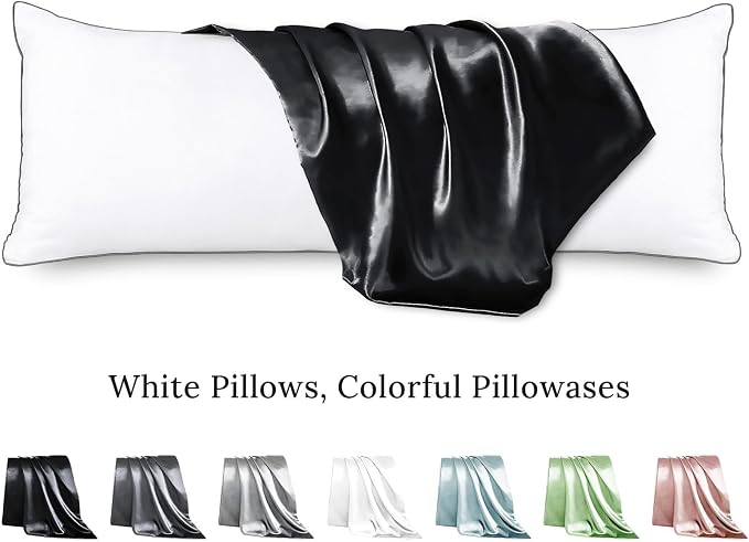Body Pillow with Satin Pillowcase, Body Pillow for Adults, Removable Cover, Black (20"x54") | 20"x54", Removable Cover, OEKO-TEX Certified Down Alternative Filling,Washing Machine