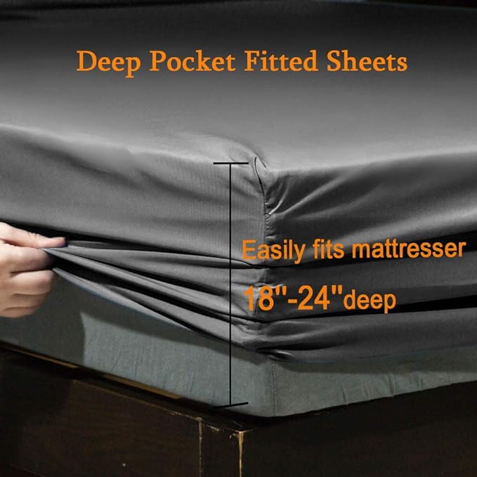 SONORO KATE Bed Sheet Set Super Soft Microfiber 1800 Series Luxury Egyptian Sheets Fit 18-24 Inch Deep Pocket Mattress Wrinkle-4 Piece (Dark Grey, Twin)