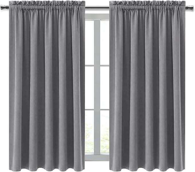 DWCN Wide Blackout Curtains for Bedroom Living Room 70 x 63 Inch Long Grey | 2 Panels Set, Room Darkening, Thermal Insulated, Light Blocking, Rod Pocket Drapes, Noise Reducing Window Treatments
