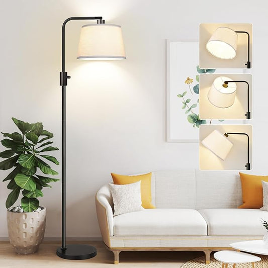 【Upgraded】 Dimmable Floor Lamp, 1000 Lumens LED Edison Bulb Included, Arc Floor Lamps for Living Room Modern Standing Lamp with Linen Shade, Tall Lamp for Bedroom Office Dining Room- Black