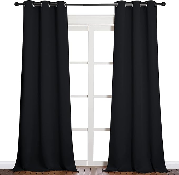 NICETOWN Black Blackout Curtains for Dining Room 42" w x 90" L 2 Panels | Home Decoration Thermal Insulated Solid Grommet Drapes for Hall, Light Blocking Room Darkening Noise Reducing Home Decor