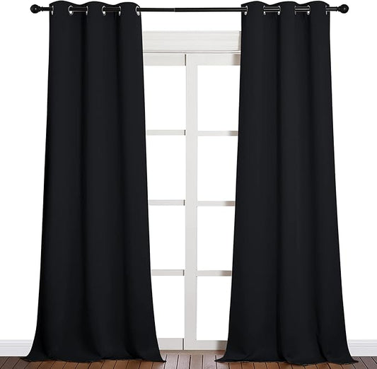 NICETOWN Black Blackout Curtains for Dining Room 42" w x 90" L 2 Panels | Home Decoration Thermal Insulated Solid Grommet Drapes for Hall, Light Blocking Room Darkening Noise Reducing Home Decor