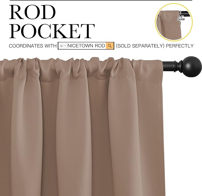 NICETOWN Cappuccino Blackout Curtains for Camper 42" w x 36" L 2 Panels | Window Treatment Thermal Insulated Rod Pocket Small Draperies Drapes for Bedroom Kitchen, Light Blocking Noise Reducing Decor