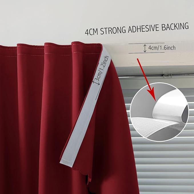 Portable Light Blocking Curtains Self-Stick Design, Removable Adhesive Window Shades for Apartment Office, 71" W x 84" L, Burgundy, 1 Panel