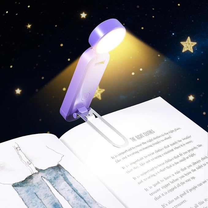 VAVOFO USB Rechargeable Book Light, Bookmark Clip on LED Reading Light | 3 Colors 9 Lighting modes clip on book light, Eye Care Glow for Bed Reading, Christmas Gift for Bookworms, Book Accesories