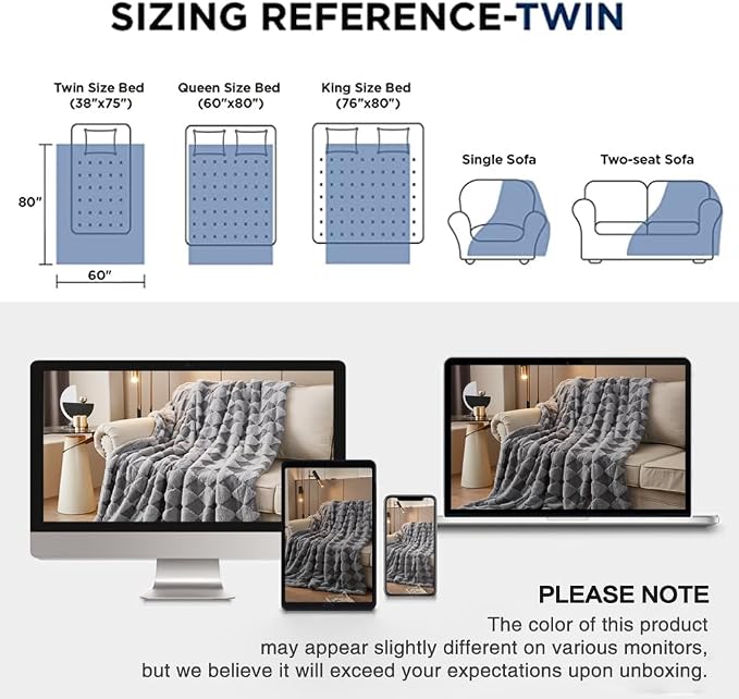 PU MEI Luxury Faux Fur Rabbit Fur Throw Blanket Gray 60"*80",Soft Plush Reversible Sherpa Blankets,Twin Fuzzy Elegant Blanket Thick Throws for Bed,Comfy Bedding Accent Blankets for Sofa Couch Chair