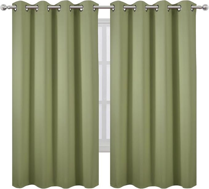 Sage Green Blackout Curtains 66 x 63 Inch Length/Set of 2 Curtain Panels/Thermal Insulated Room Darkening Blackout Curtains for Bedroom