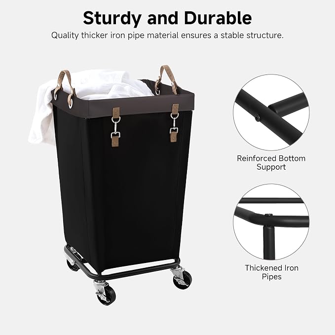 StorageWorks 110L Laundry Basket with Wheels, Rolling Hampers for Clothing | Black Laundry Basket with Wheels, Metal Frame & Handles, Rolling Hamper for Bedroom, Bathroom, Dorm, Hotel