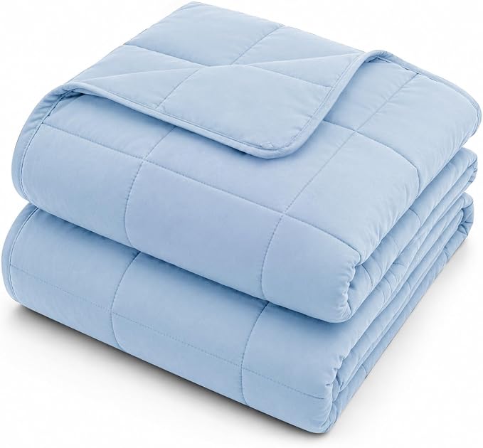 L'AGRATY Weighted Blanket for Adults 20lbs, 48"x72" Twin Full Size Cooling Heavy Blanket Breathable Microfiber Big Throw Blanket for Summer Fall Winter, Light Blue