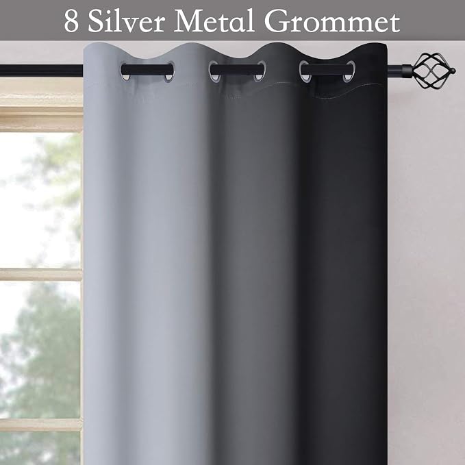 SimpleHome Ombre Black to Grey White Curtains for Living Room 52Wx54L | Room Darkening Curtains for Bedroom,Gradient Light Blocking Curtain,Thermal Insulated Grommet Window Drapes,2 Panels,54 Inch