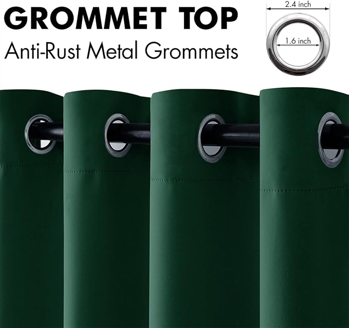 MIULEE Hunter Green Blackout Bedroom Curtains Drapes 72 Inch Long 52"x72" | Grommet Top, Room Darkening Window Drapes, Privacy Protection, Thermal Insulated, Heat Blocking, Light Blocking