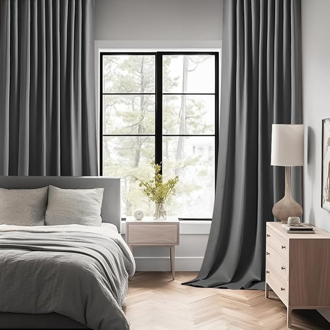 MIULEE Grey Back Tab Blackout Curtains 52x84 Inch Length 2 Panels Set | Rod Pocket Pinch Pleated, Thermal Insulated, Room Darkening, Light Blocking, Privacy Curtains for Living Room Bedroom