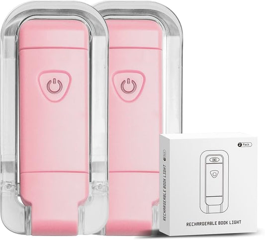 EGWASER Book Light for Reading in Bed, USB Rechargeable Clip on Book Lights, 3 Brightness Adjustable Dimmable Bookmark Light for Eye-Protection, Reading Lamp for Bookworms, Travel (2-Pack Pink)