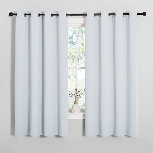 NICETOWN Blackout Curtain Panels Bedroom 2 Panels 55 x 57-in Greyish White | Thermal Insulated Grommet Top Blackout Draperies and Drapes for Basement