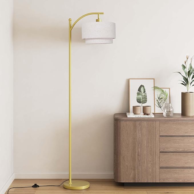 SUNMORY Floor Lamps for Living Room with 12W LED Bulb, Arc Lamp with 3 CCT | Modern Floor Lamps with Adjustable Double Fabric Shades, Industrial Arched Lamp, Tall Standing Lamp for Bedroom, Corner