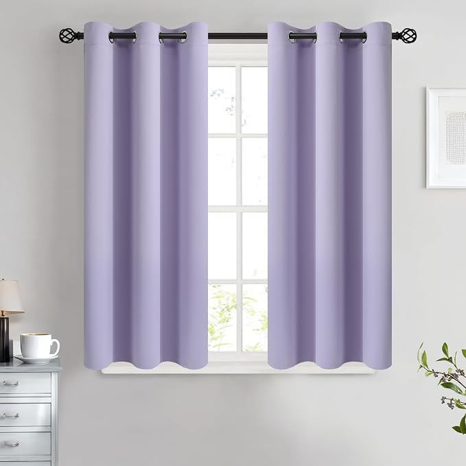 COSVIYA Grommet Room Darkening Lilac Curtains 45 inch Length for Bedroom | Light Blocking Insulated Thermal Curtains for Living Room, Blackout Thick Polyester Window Drapes,38x45 inches, 2 Panels