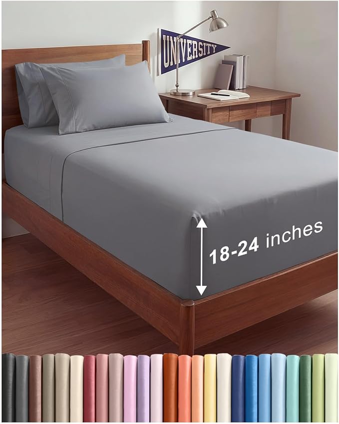 Extra Deep Twin XL Sheet Set - 4 Piece College Dorm Room - Steel Blue | College Dorm Room Essentials, Easy & Secure Fit, Ultra-Soft, Wrinkle & Fade Free, Comfy Sheets Set with Extra Deep Pockets