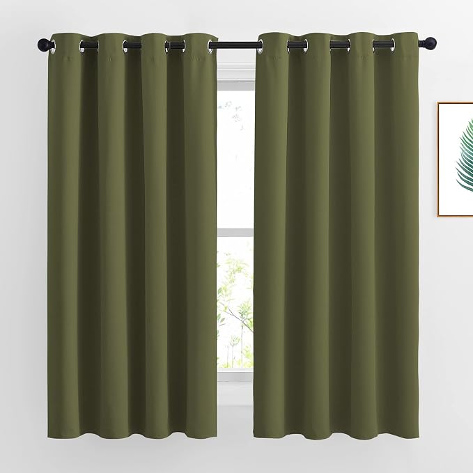NICETOWN Room Darkening Curtains 63 inches Long for Bedroom, Grommet Thermal Insulated Window Treatments Sound Reducing Drapes for Christmas Day, W46 x L63, Olive, 2 Panels