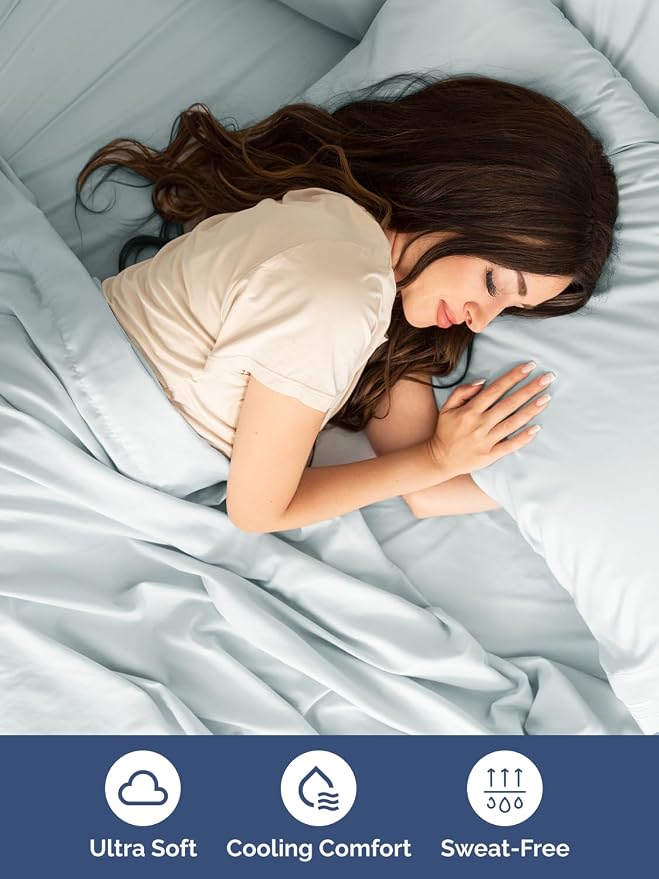 Extra Deep King Sheet Set - 4 Piece Breathable & Cooling Sheets - Ice Blue | Easily Fits 18 to 24 inch Mattress - Ultra Soft, Wrinkle & Fade Free with Extra Deep Pockets - Comfy Hotel Luxury Bedding