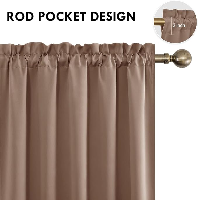 DWCN Wide Blackout Curtains for Bedroom Living Room 60 x 63 Inch Long Khaki | 2 Panels Set, Room Darkening, Thermal Insulated, Light Blocking, Rod Pocket Drapes, Noise Reducing Window Treatments