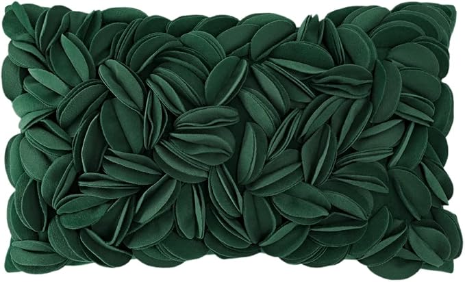 KINGROSE 3D Floral Throw Pillow Case Home Decorative Pillow Cover Soft Cushion Cover Sofa Couch Bed Living Room 12 x 20 Inches Dark Green