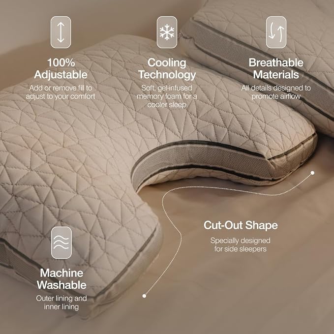 Coop Home Goods Eden Cut-Out Bed Pillow for Side Sleepers, King Size, Adjustable Medium Soft Memory Foam Cooling Pillow with Ergonomic Shoulder Cut-Out, CertiPUR-US/GREENGUARD Gold