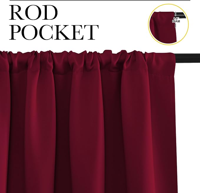 NICETOWN Blackout Curtains for Bedroom, Blackout Curtain Panels, Wine Red, 1 Pair, 42 by 45-inch, Window Treatment Energy Saving Thermal Insulated Solid Rod Pocket Blackout Drapes/Draperies